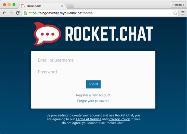 默认 Rocket.Chat 登录页面的屏幕截图