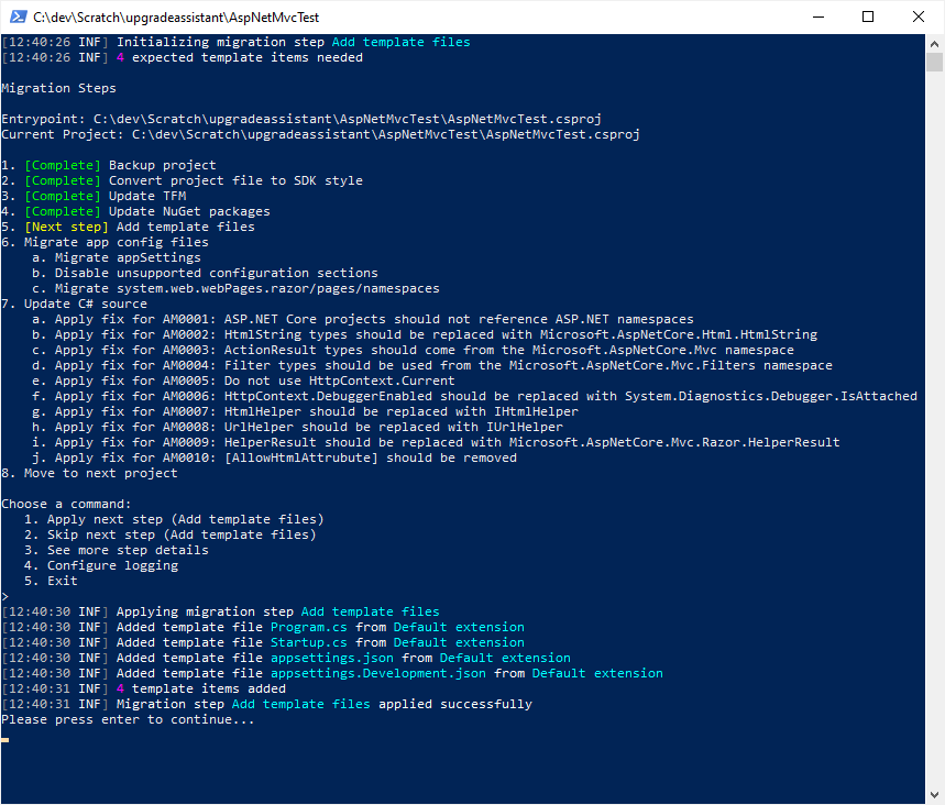 .NET 升级助手添加模板文件