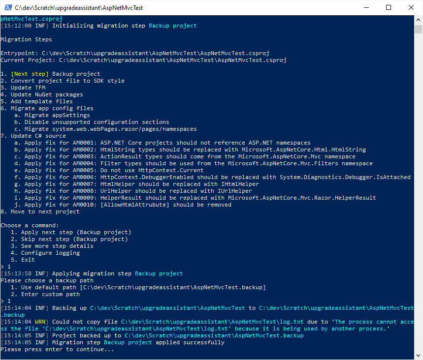 .NET 升级助手备份项目