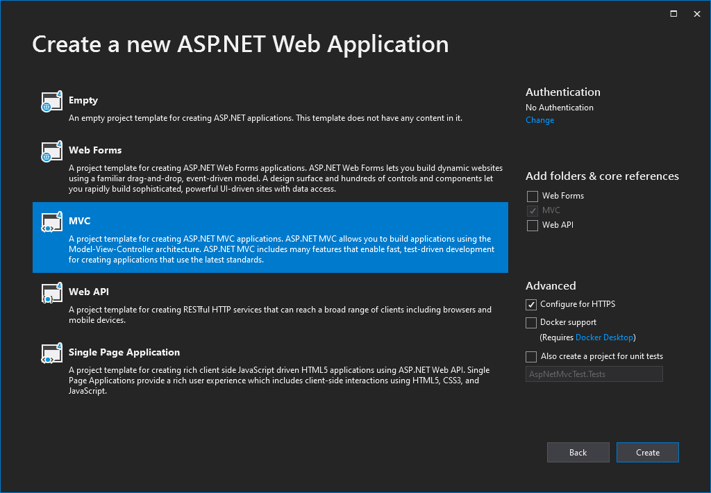 在 Visual Studio 中创建 ASP.NET MVC 项目