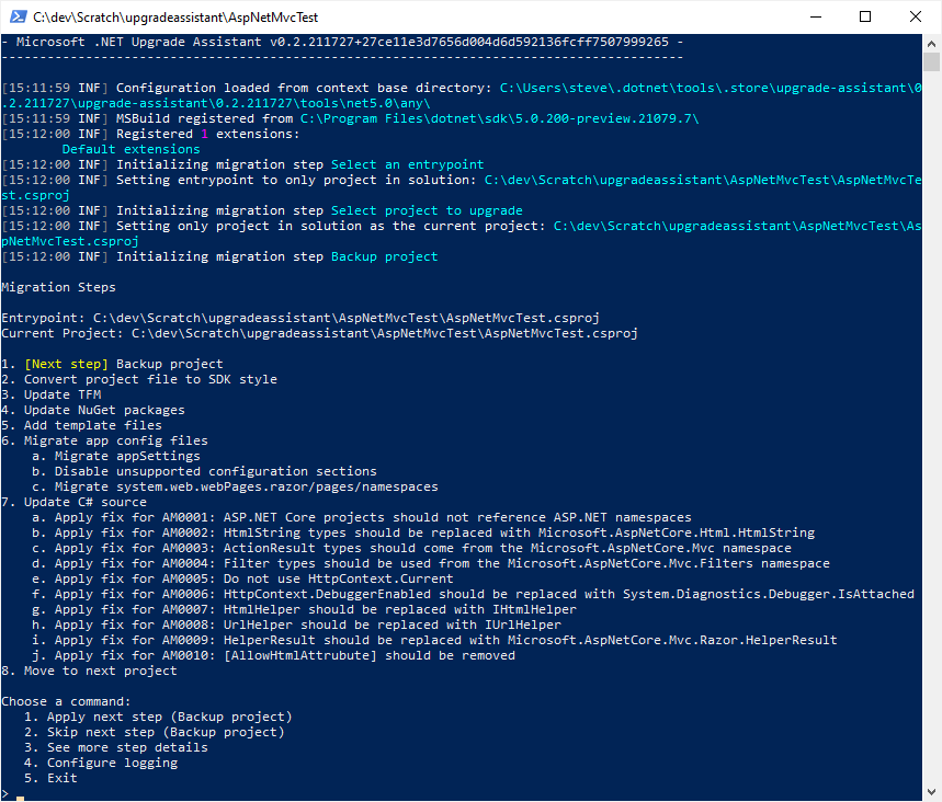 .NET 升级助手初始屏幕