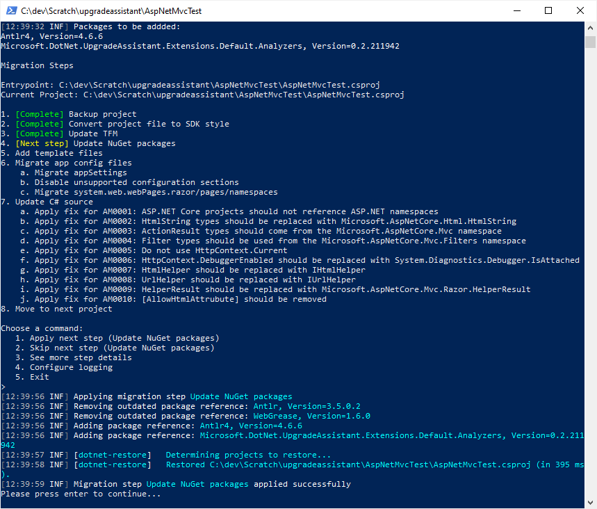.NET 升级助手更新 NuGet 包