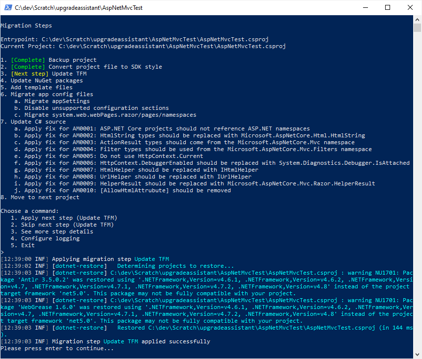 .NET 升级助手更新 TFM
